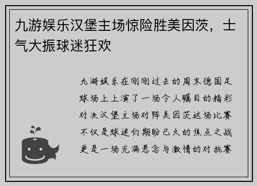 九游娱乐汉堡主场惊险胜美因茨，士气大振球迷狂欢