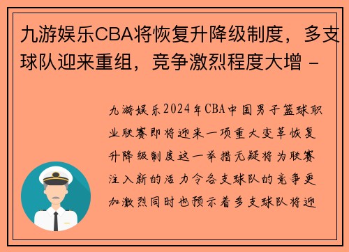 九游娱乐CBA将恢复升降级制度，多支球队迎来重组，竞争激烈程度大增 - 副本 (2)